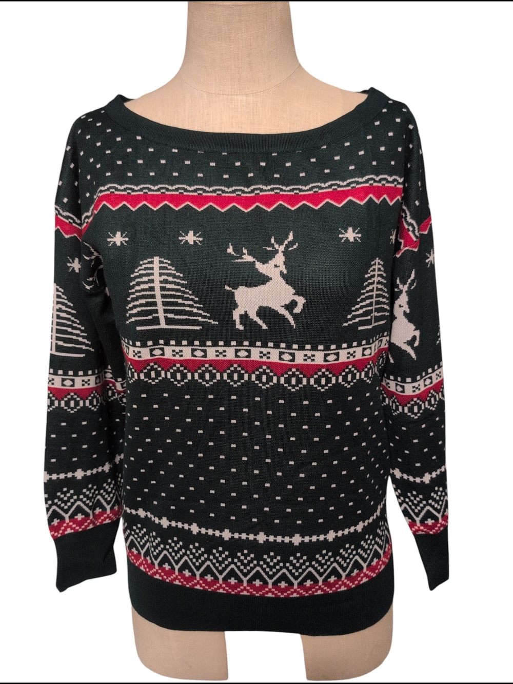 Nwt Asklazy Green Reindeer Fair Isle Sweater Stretch Casual Travel Medium